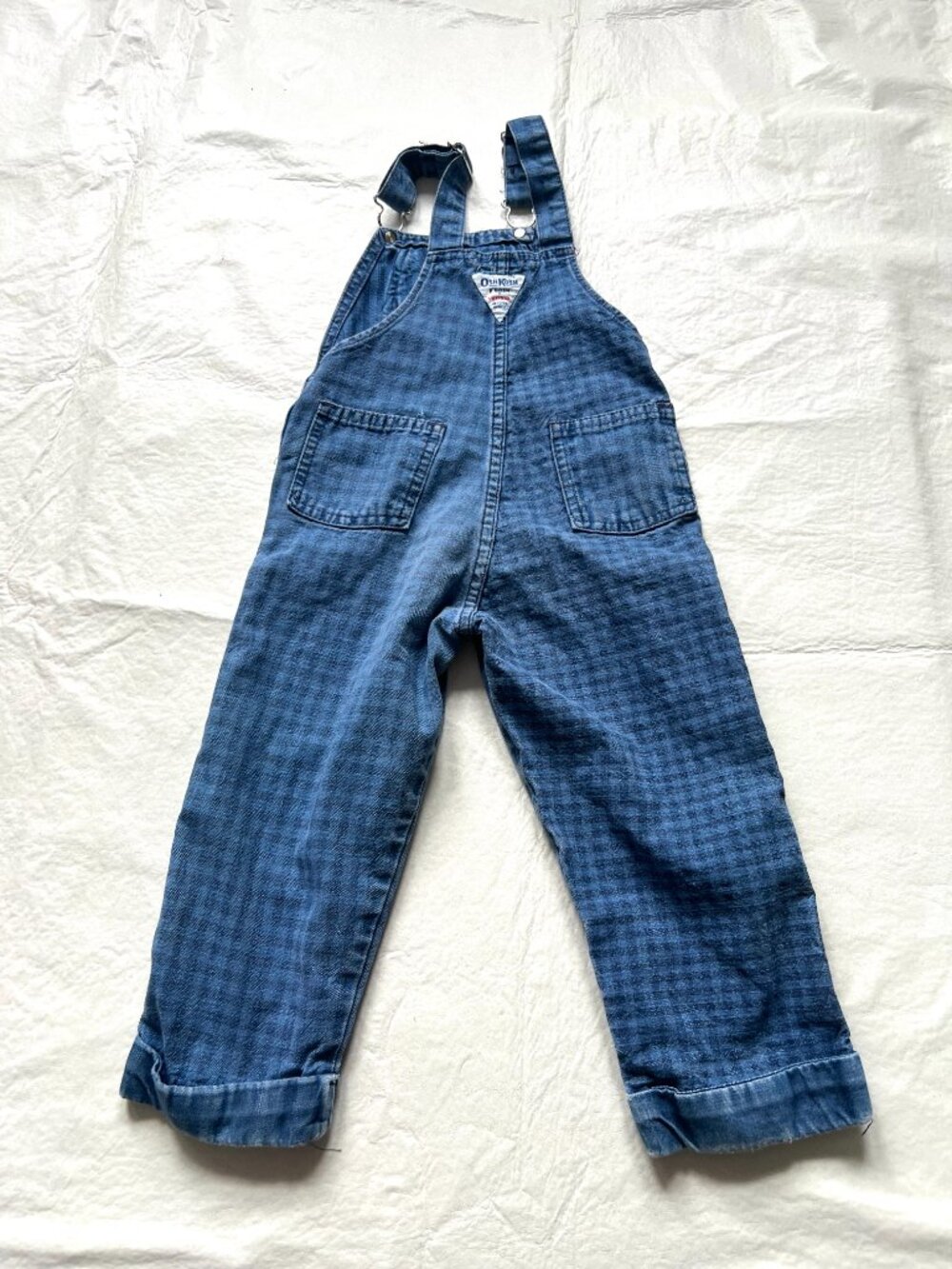 Vintage OshKosh B'gosh overalls 4T 4 T blue denim woven check plaid made in USA - Picture 2 of 10